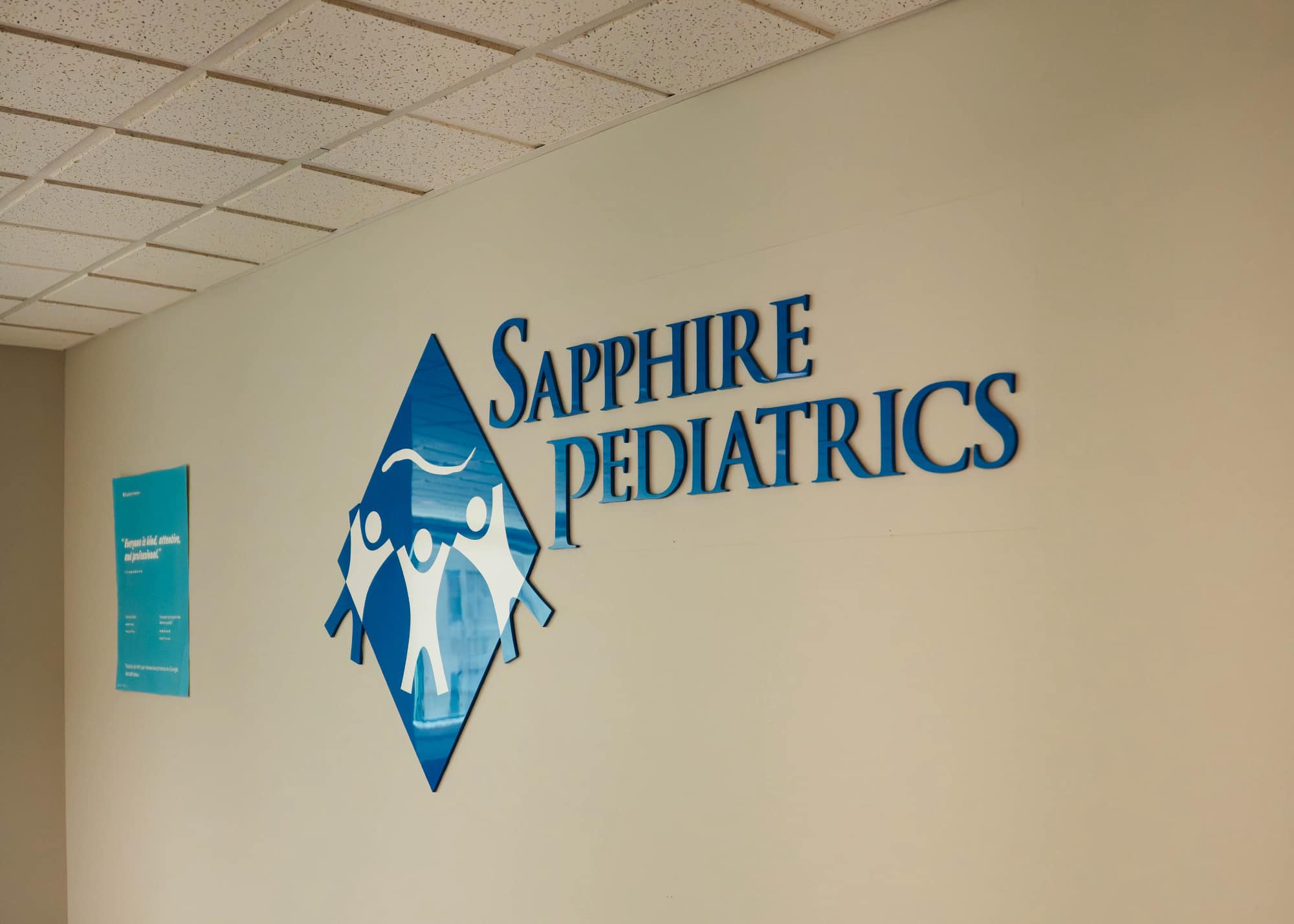 Sapphire Pediatrics logo displayed inside the office