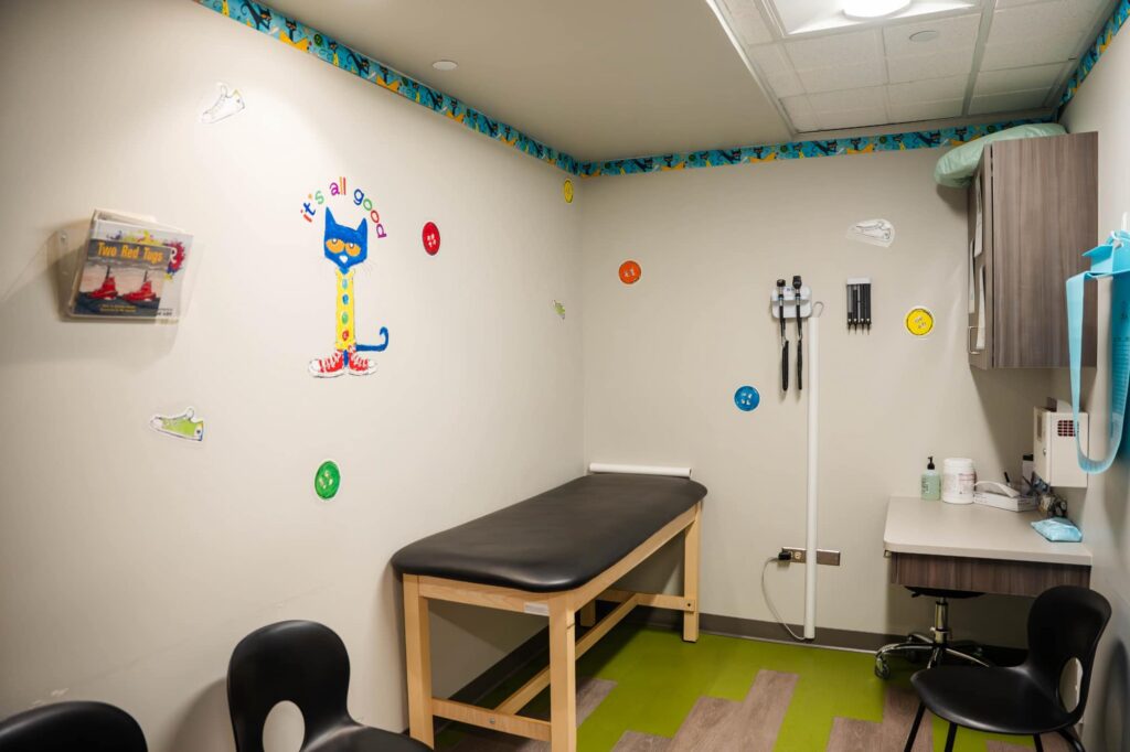 Pediatric exam room at Sapphire Pediatrics